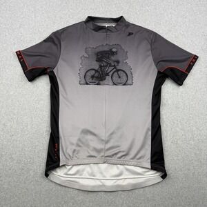 Primal Wear Jersey Mens XL Gray Black Skeleton Rider Cycling Full Zip Stretch